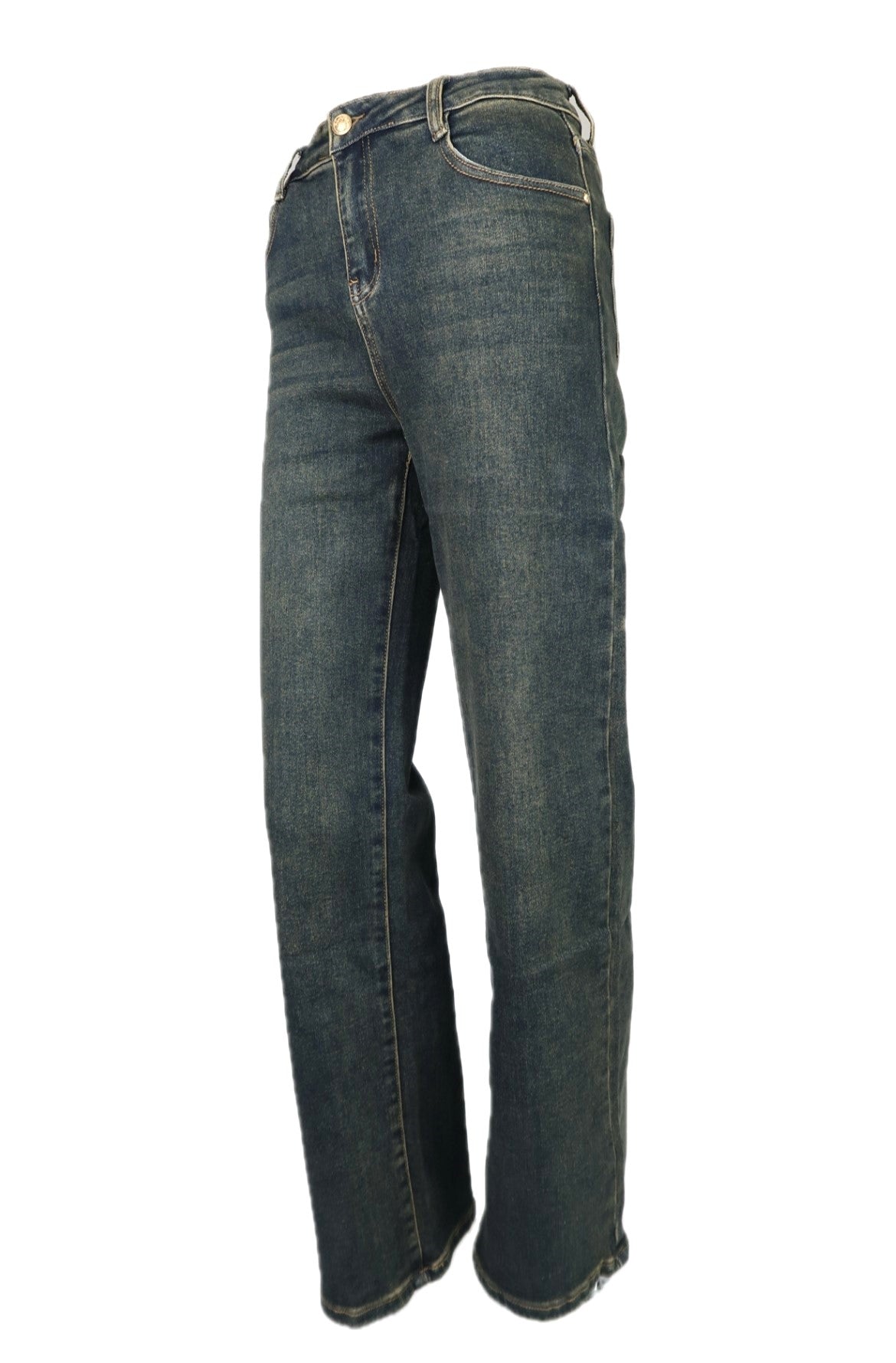 Wide Leg Jeans Mid Blue Green Wash