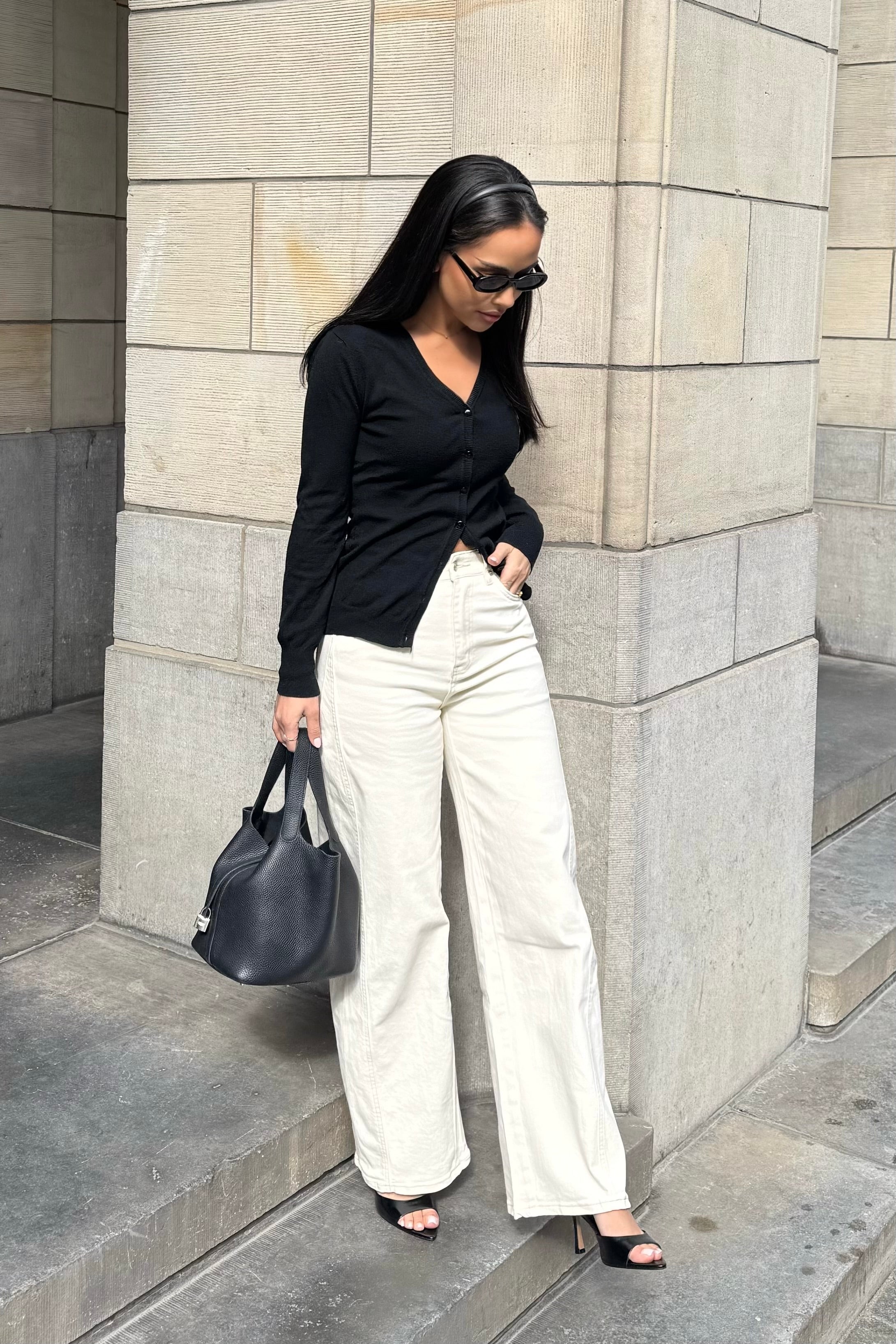 High Waist Barrel Jeans Creme