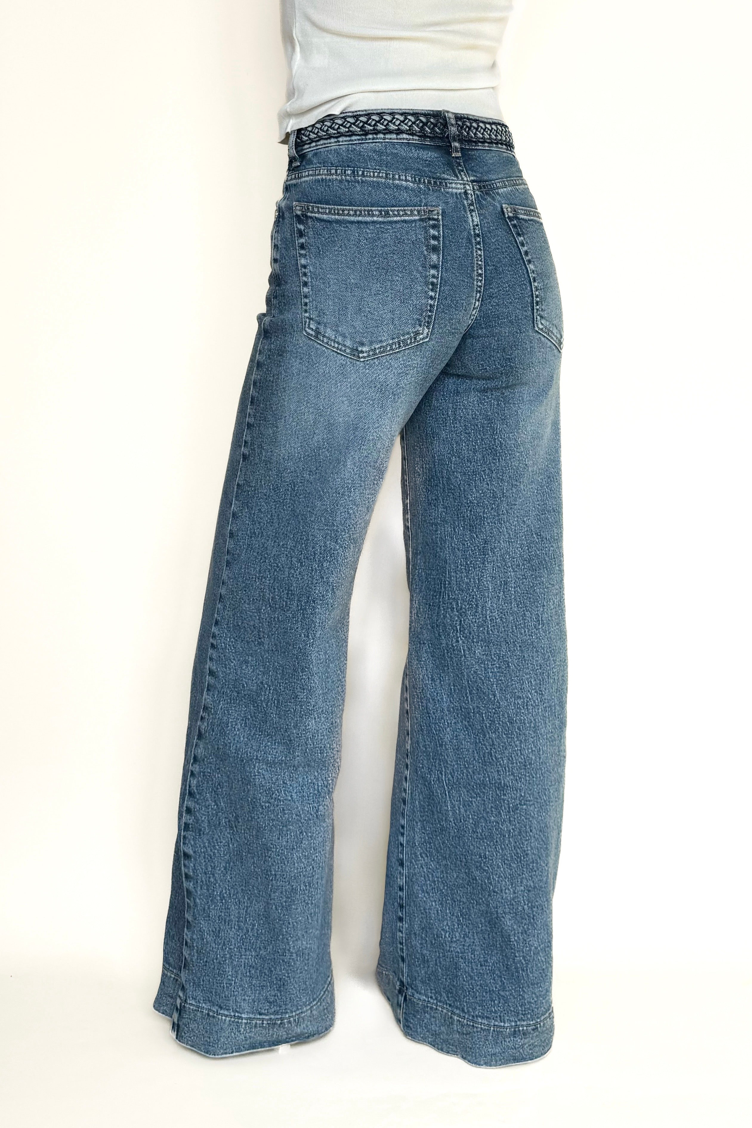 Mid Waist Wide Leg Jeans Braided