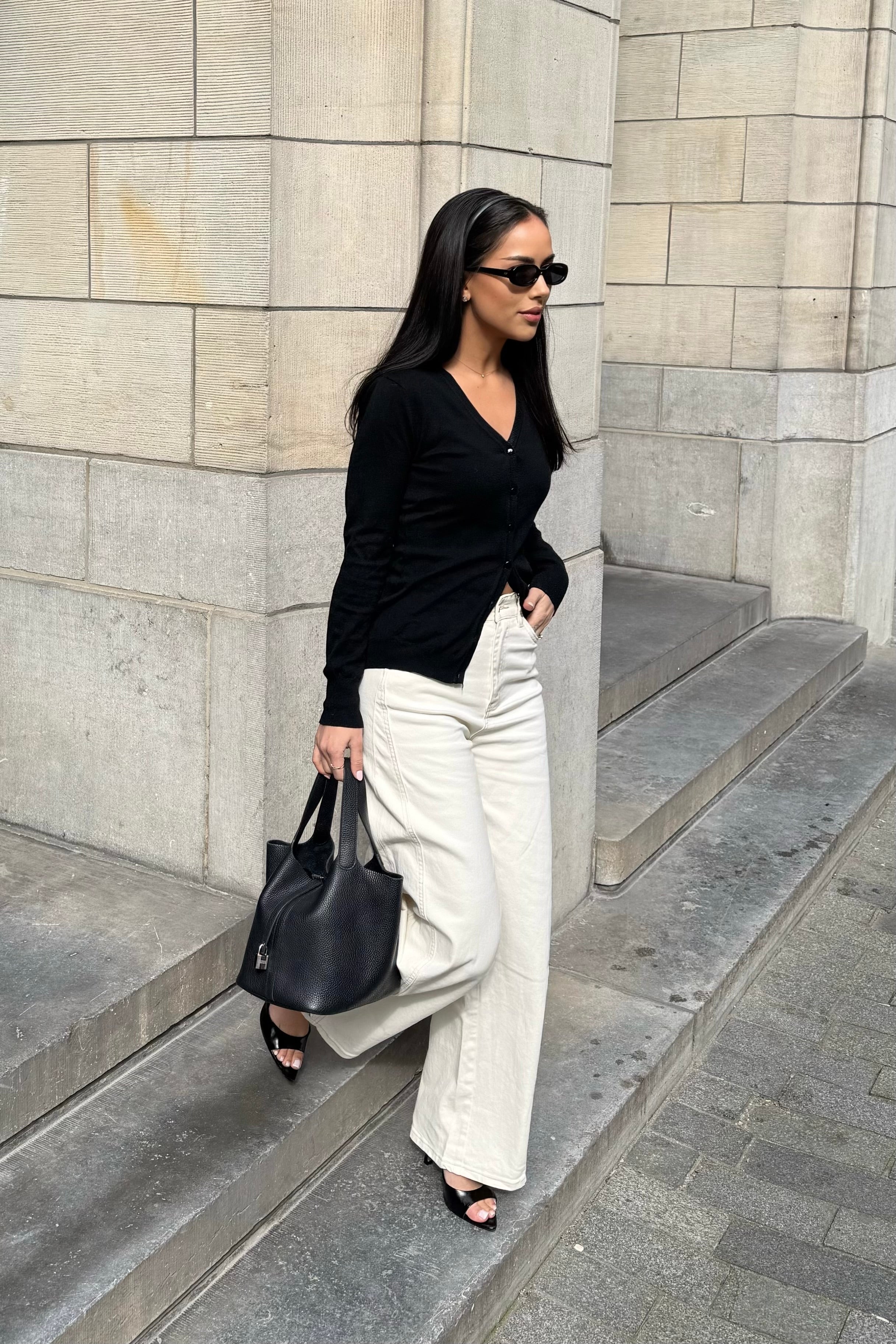 High Waist Barrel Jeans Creme