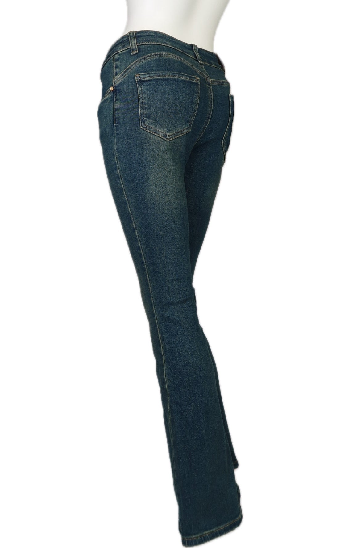 Flared Jeans Mid Blue Green Wash