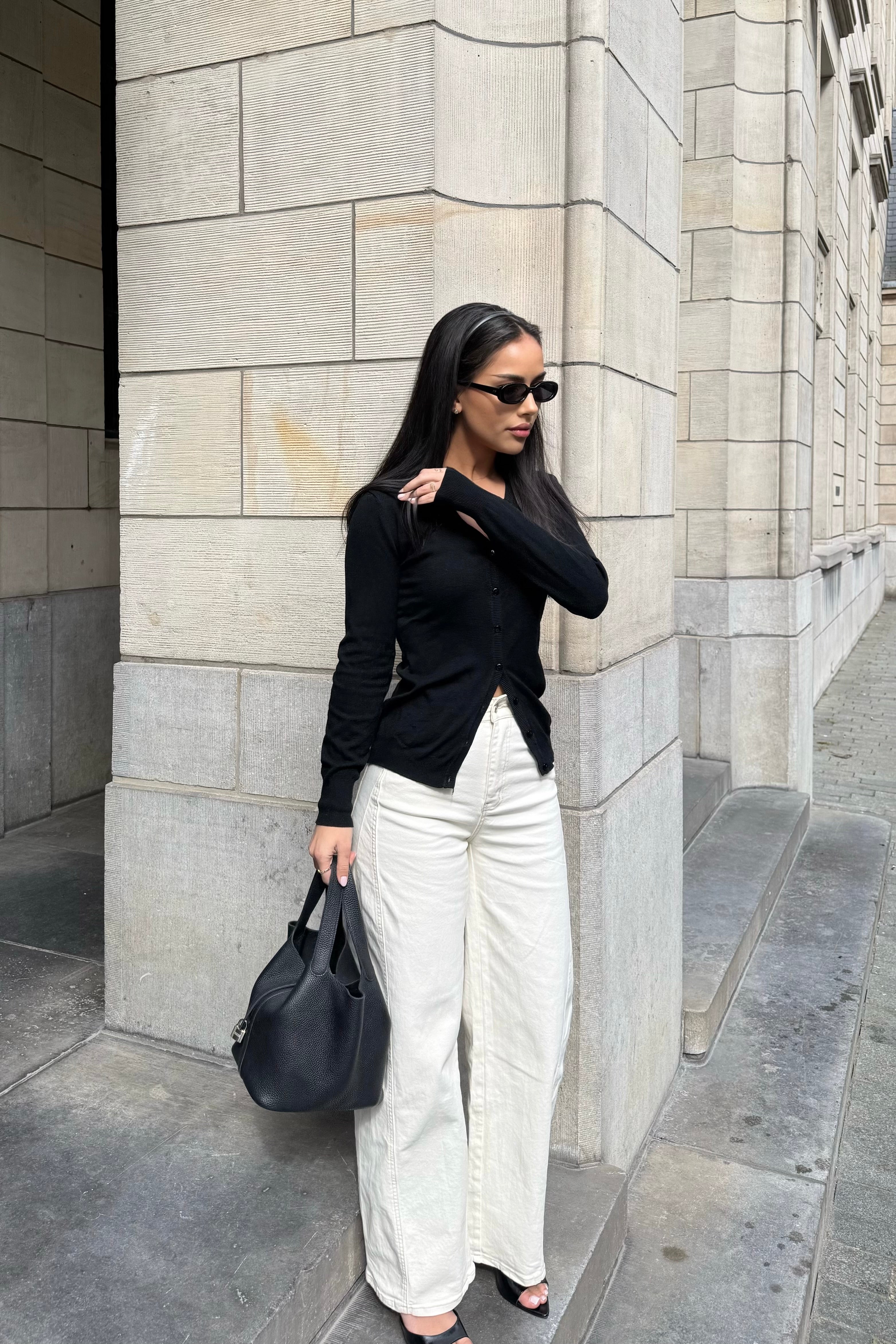 High Waist Barrel Jeans Creme