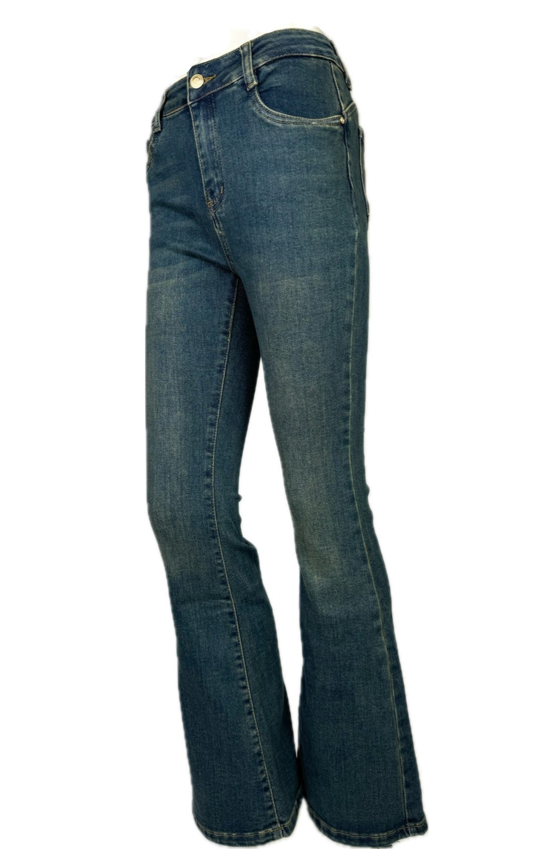 Flared Jeans Mid Blue Green Wash