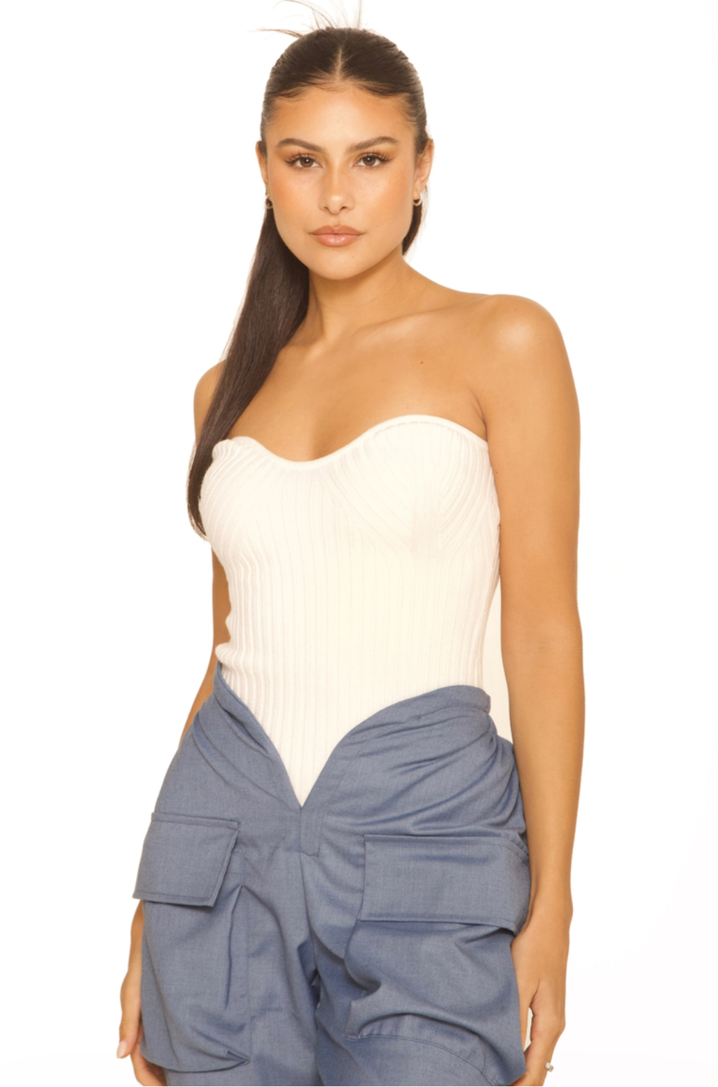 LA Sisters Knitted Bandeau Top Off-White