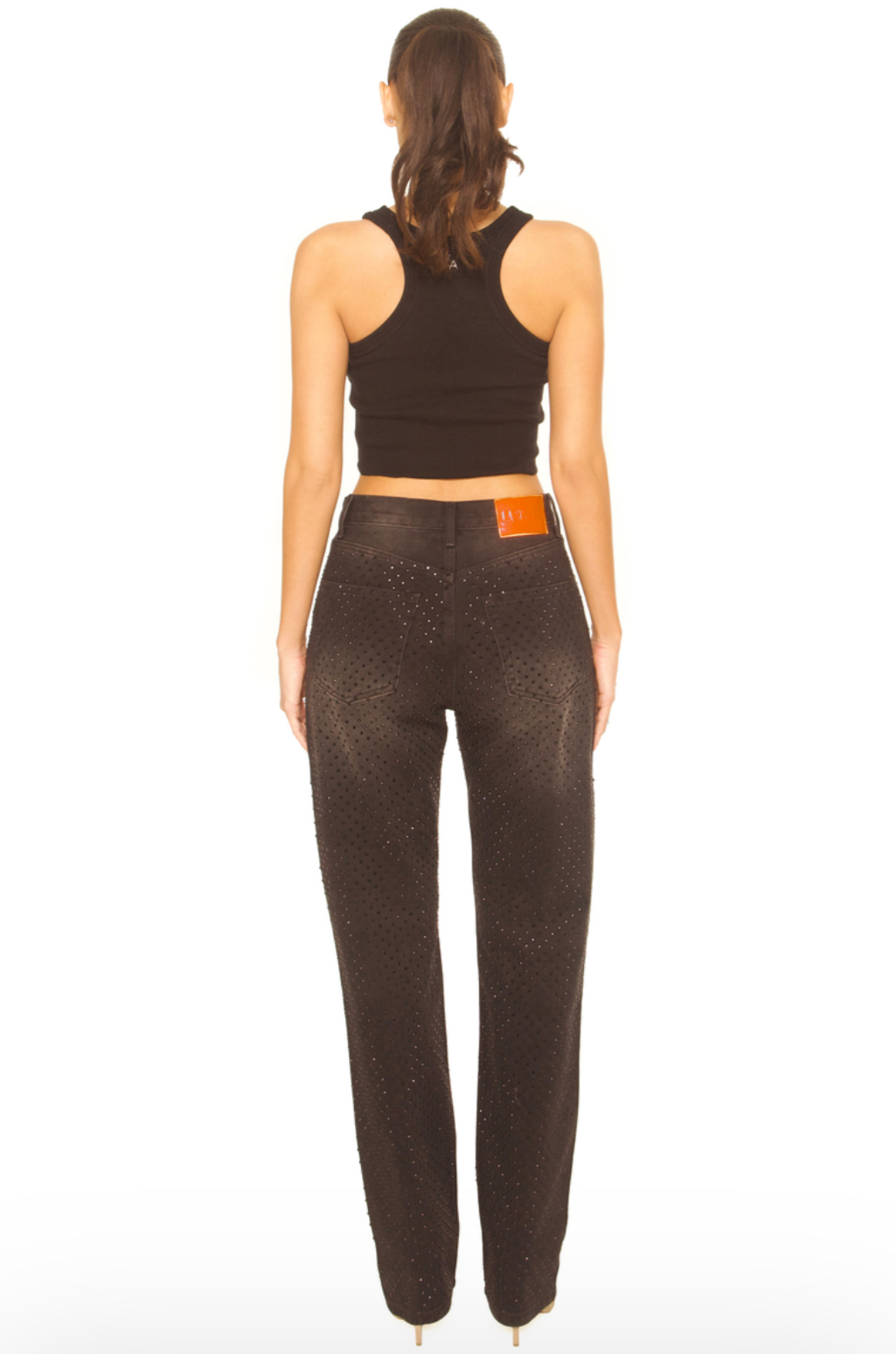 LA Sisters Rhinestone Straight Leg Jeans Black