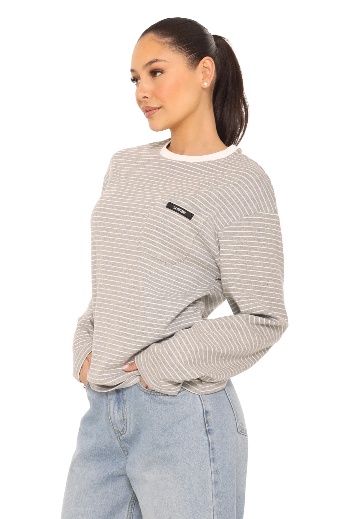 LA Sisters Long Sleeve Oversized Striped Tee