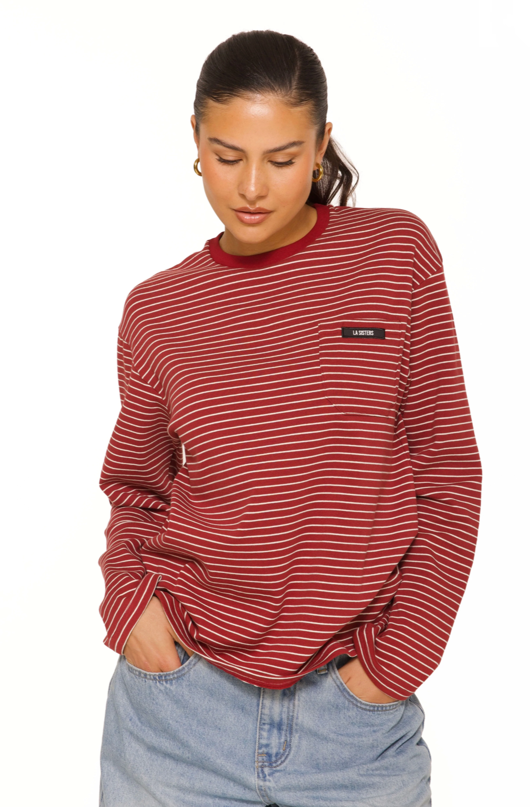 LA Sisters Long Sleeve Oversized Striped Tee