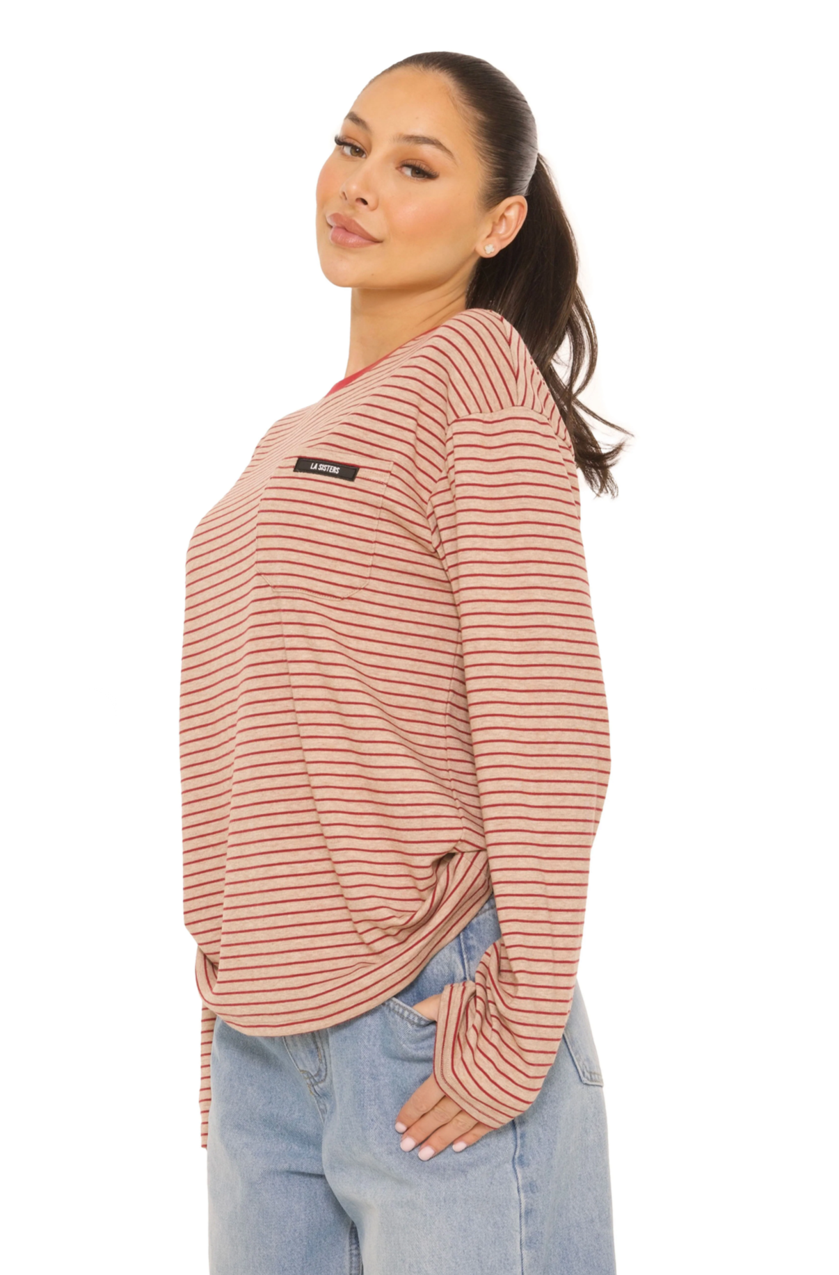 LA Sisters Long Sleeve Oversized Striped Tee