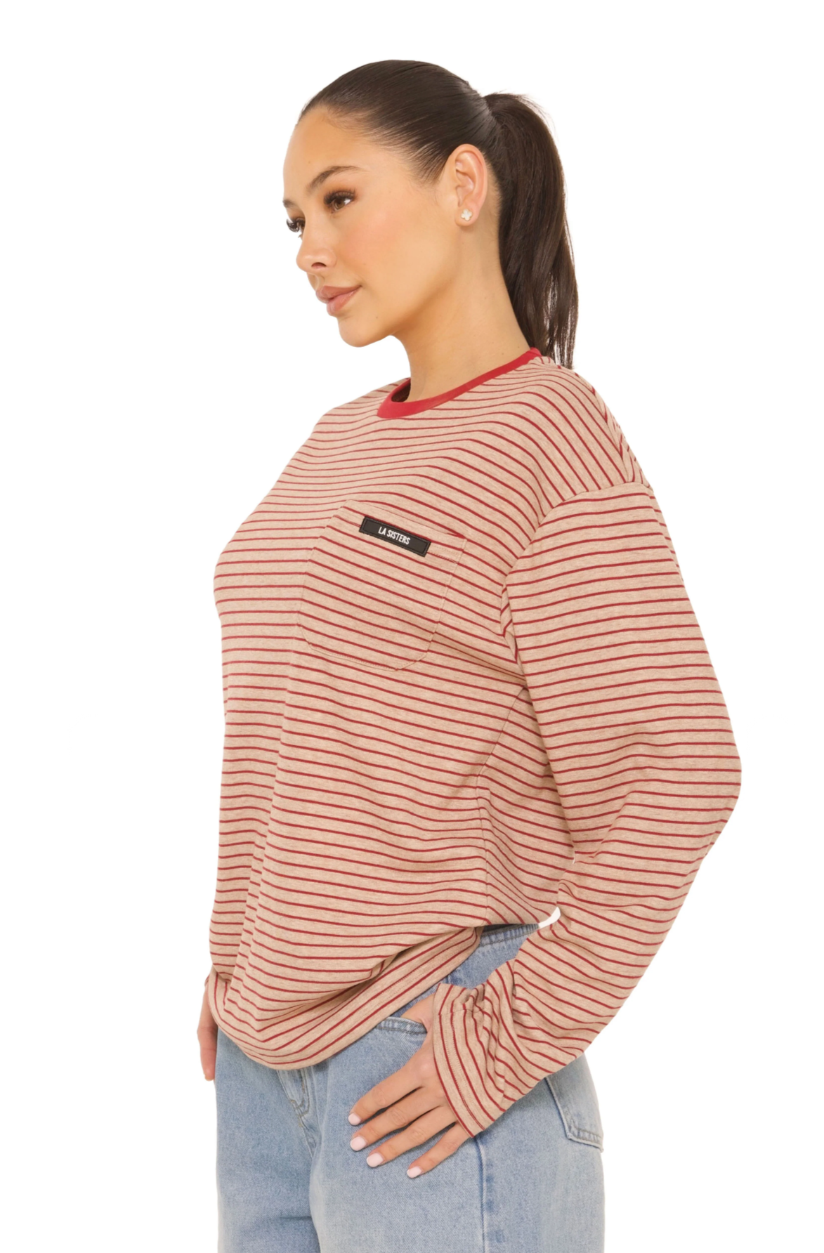 LA Sisters Long Sleeve Oversized Striped Tee