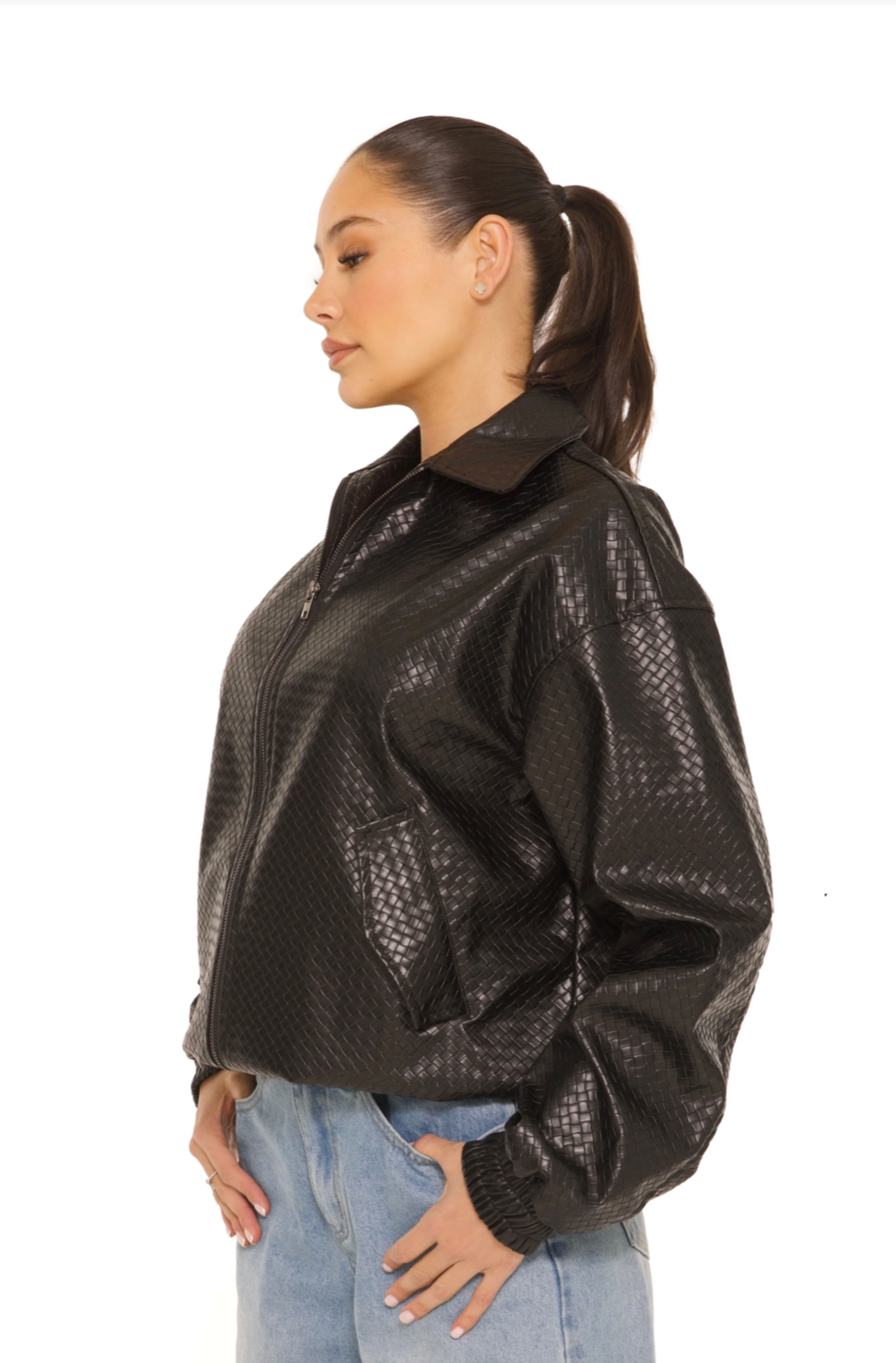 LA Sisters Leather Woven Bomberjacket