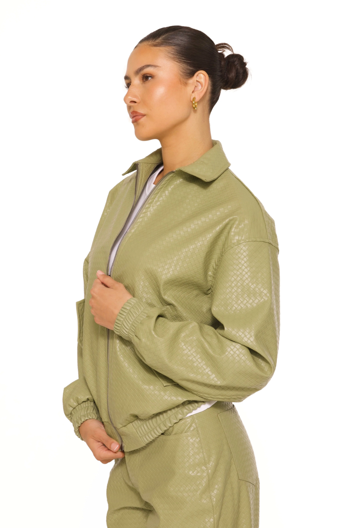 LA Sisters Leather Woven Bomberjacket