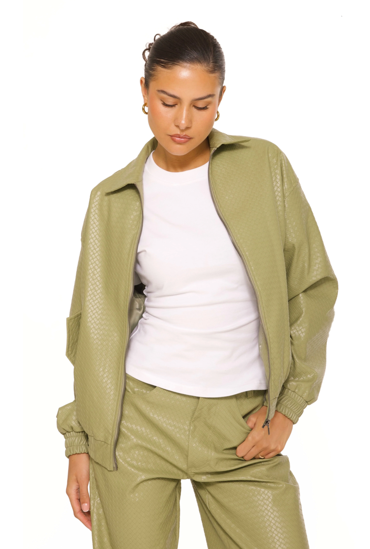 LA Sisters Leather Woven Bomberjacket