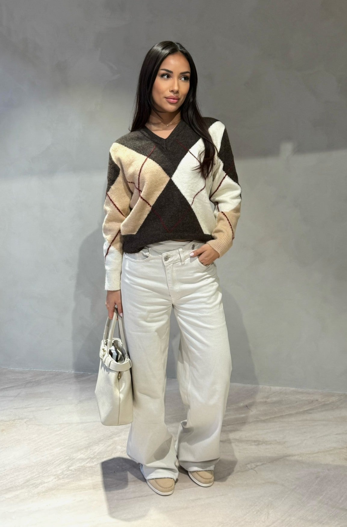 High Waist Jeans Crossed Beige