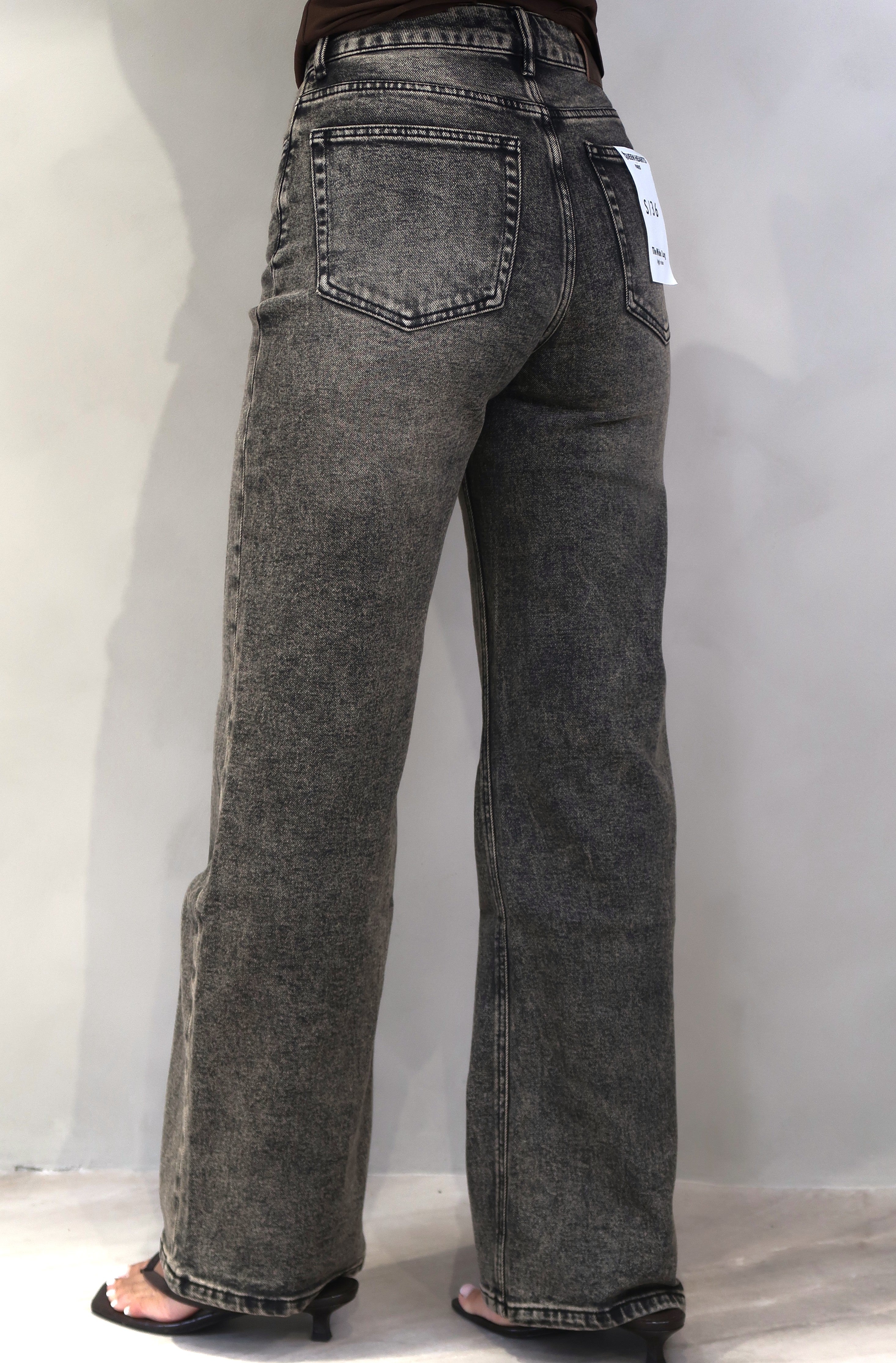 High Waist Wide Leg Jeans Brown Washed
