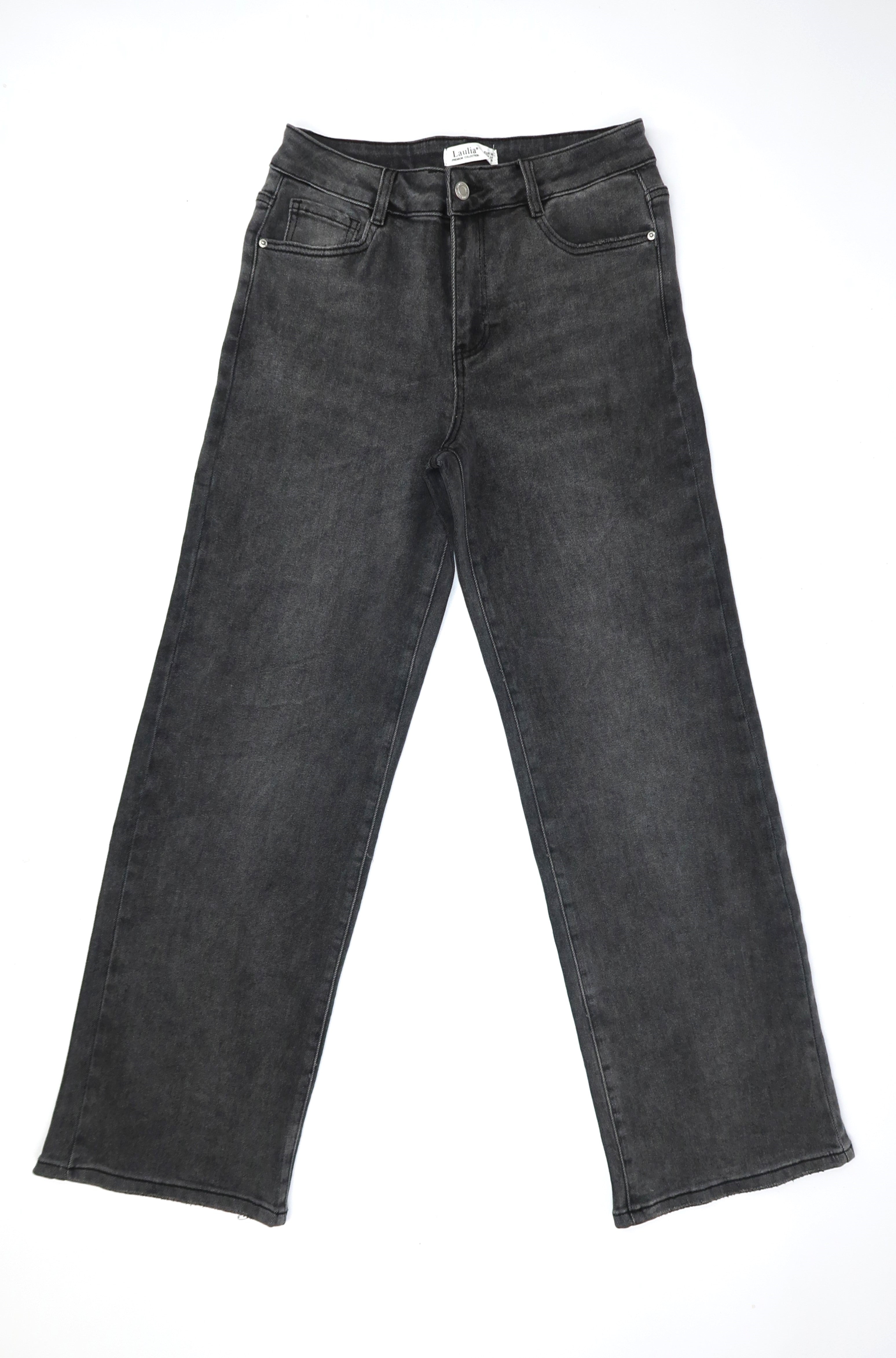 High Waist Straight Leg Jeans Dark Grey