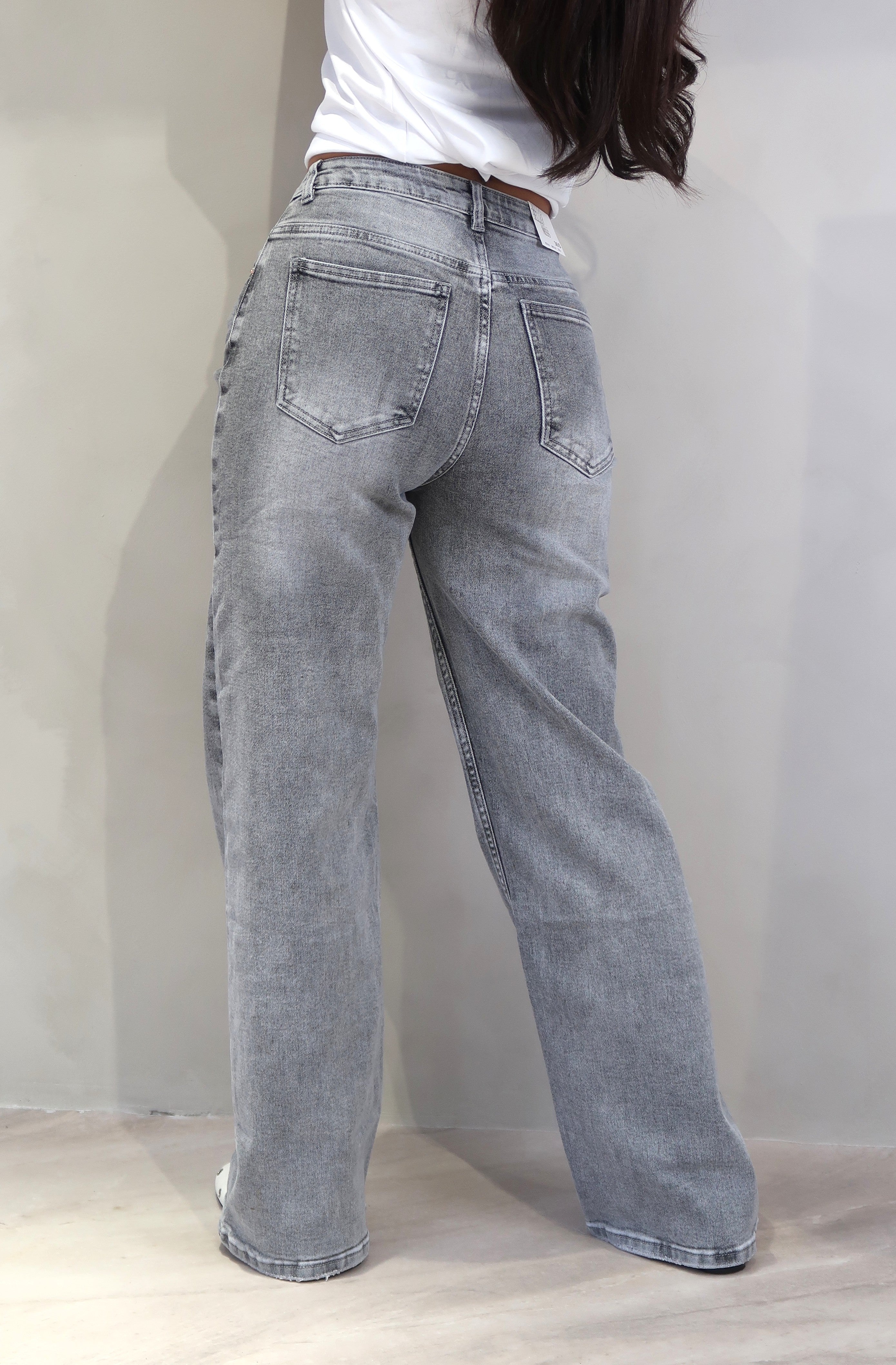 High Waist Jeans Crossed Light Grey