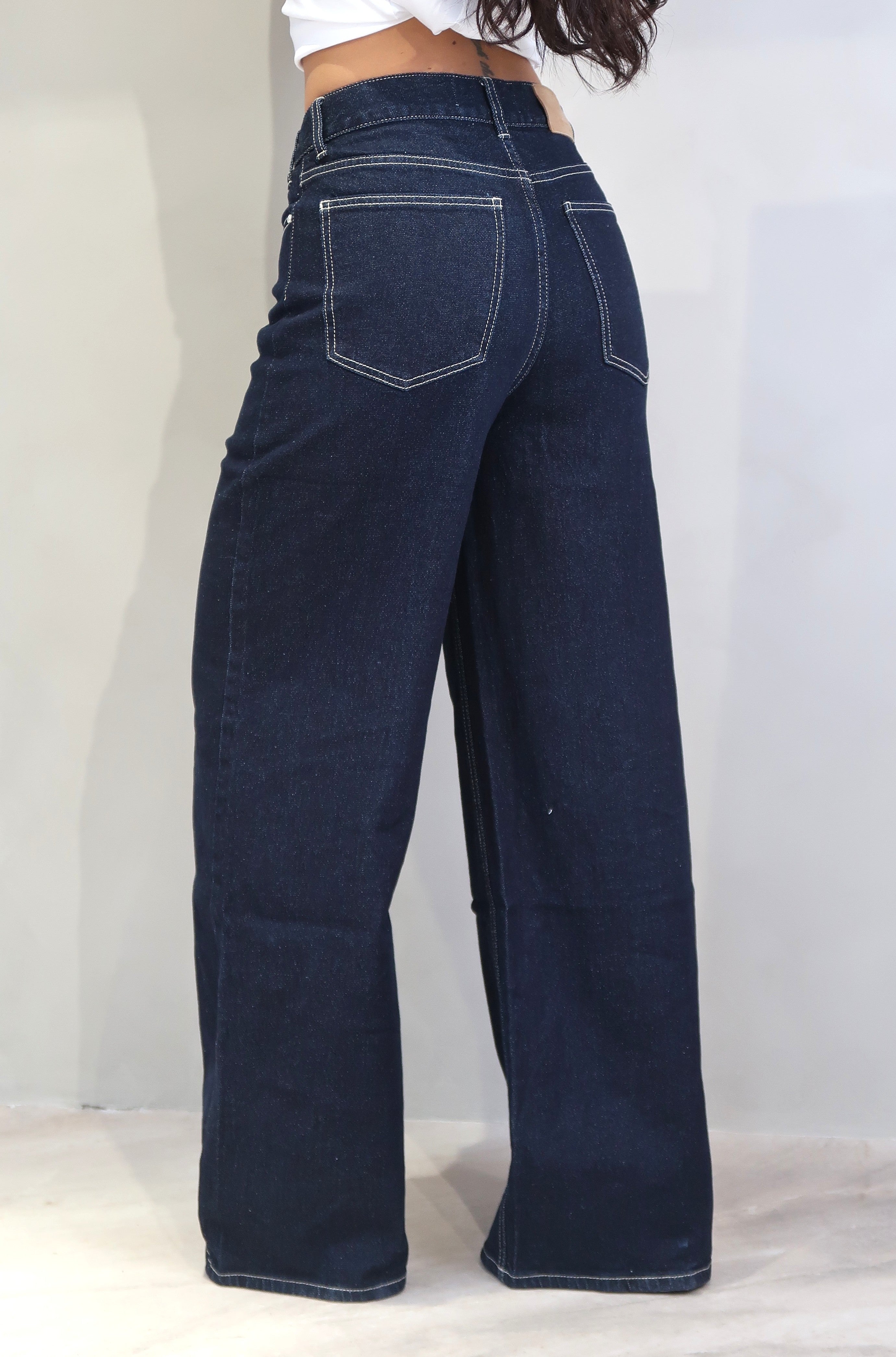 High Waist Jeans Crossed Dark Blue