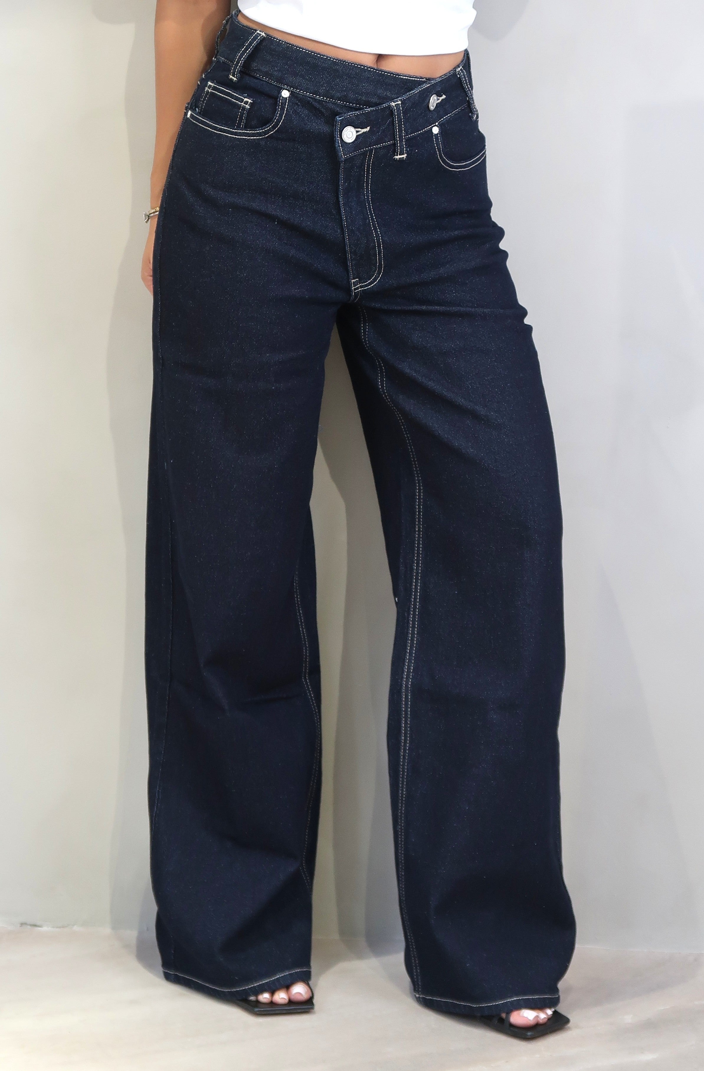 High Waist Jeans Crossed Dark Blue