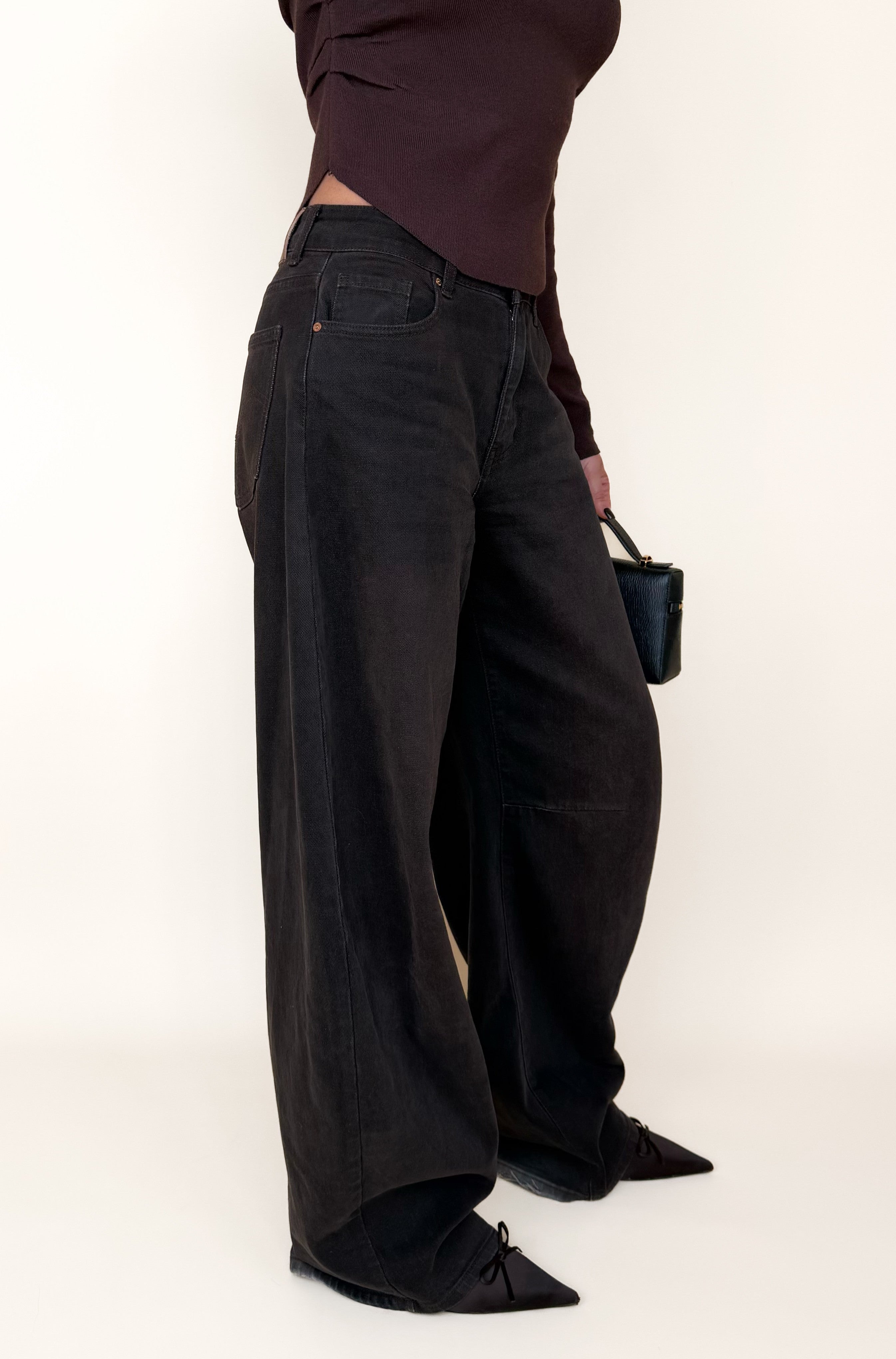 Mid Waist Barrel Jeans Brown Wash