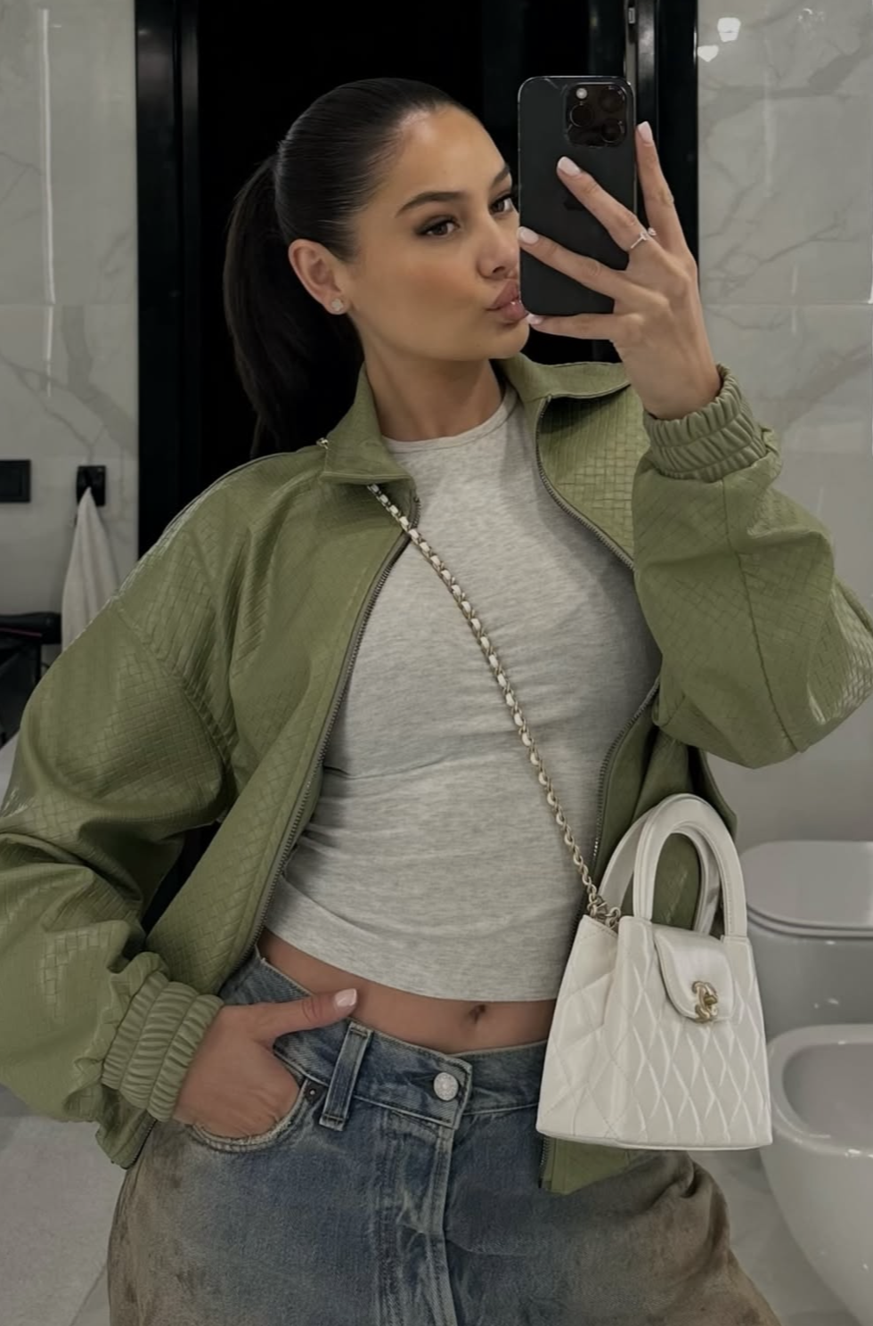 LA Sisters Leather Woven Bomberjacket