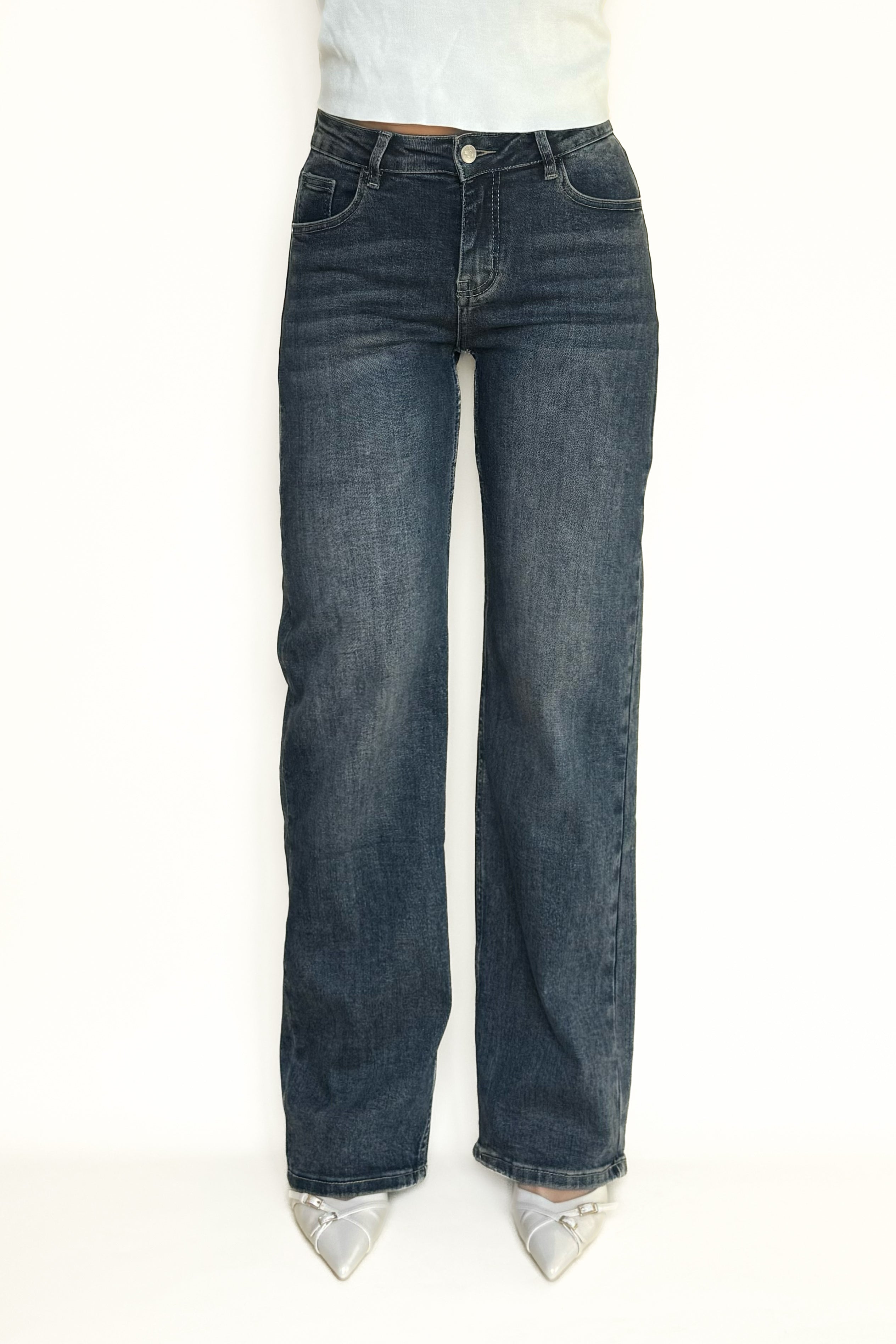 Low Waist Straight Leg Jeans Dark blue