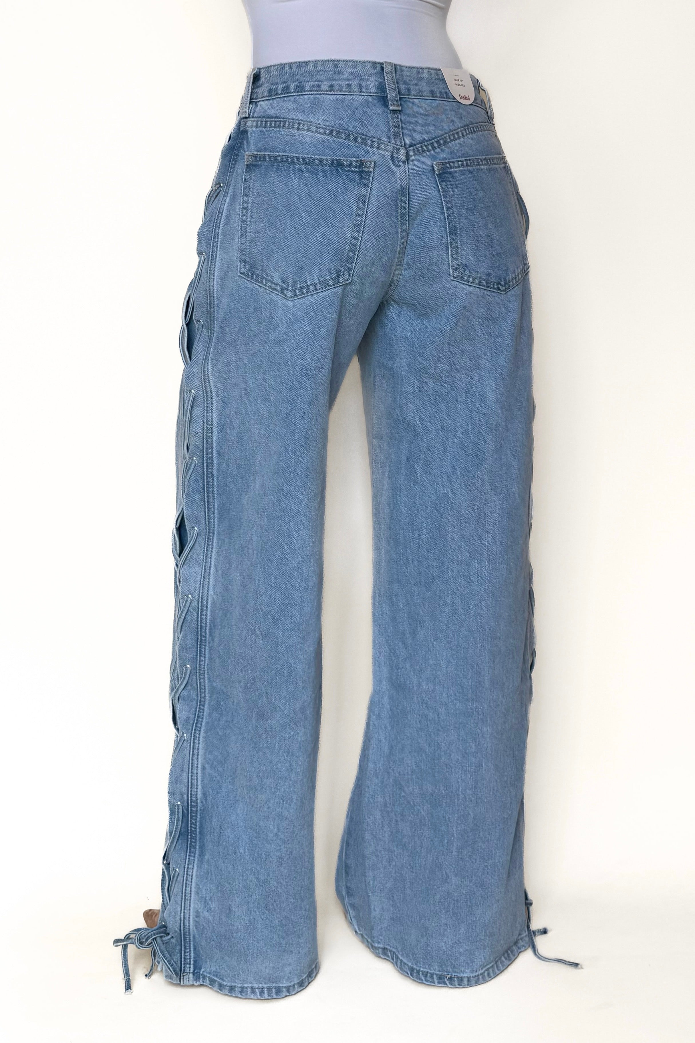 Mid Waist Wide Leg Jeans Laces