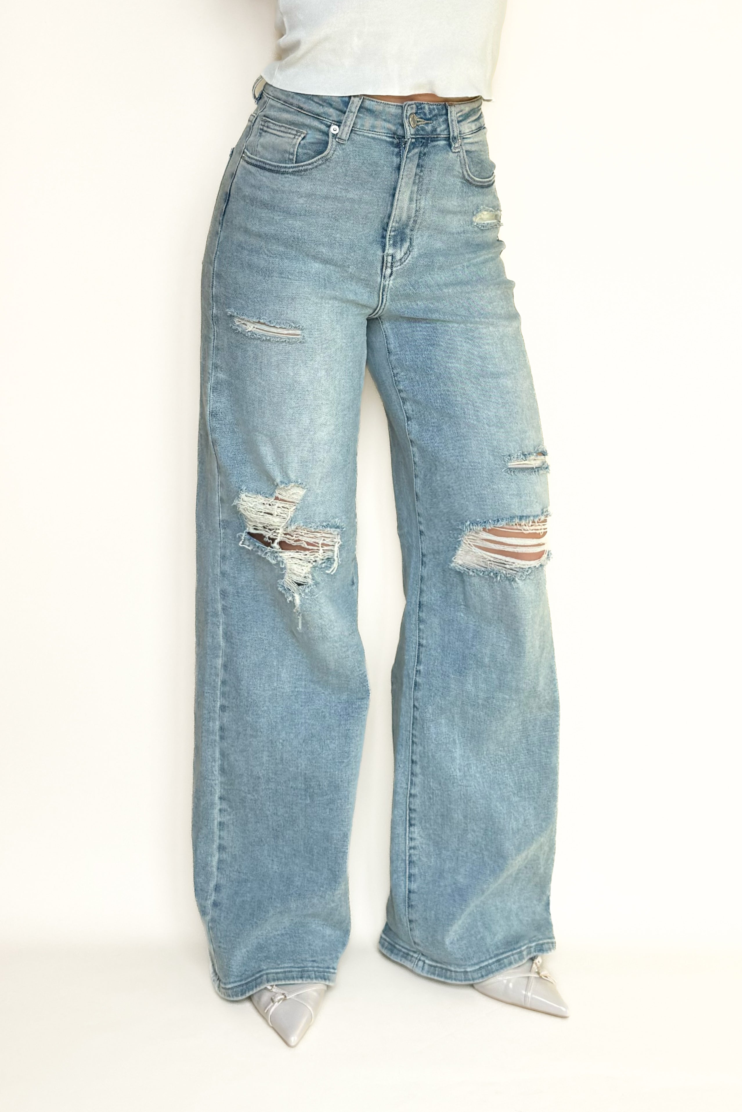 High Waist Wide Leg Jeans Ripped