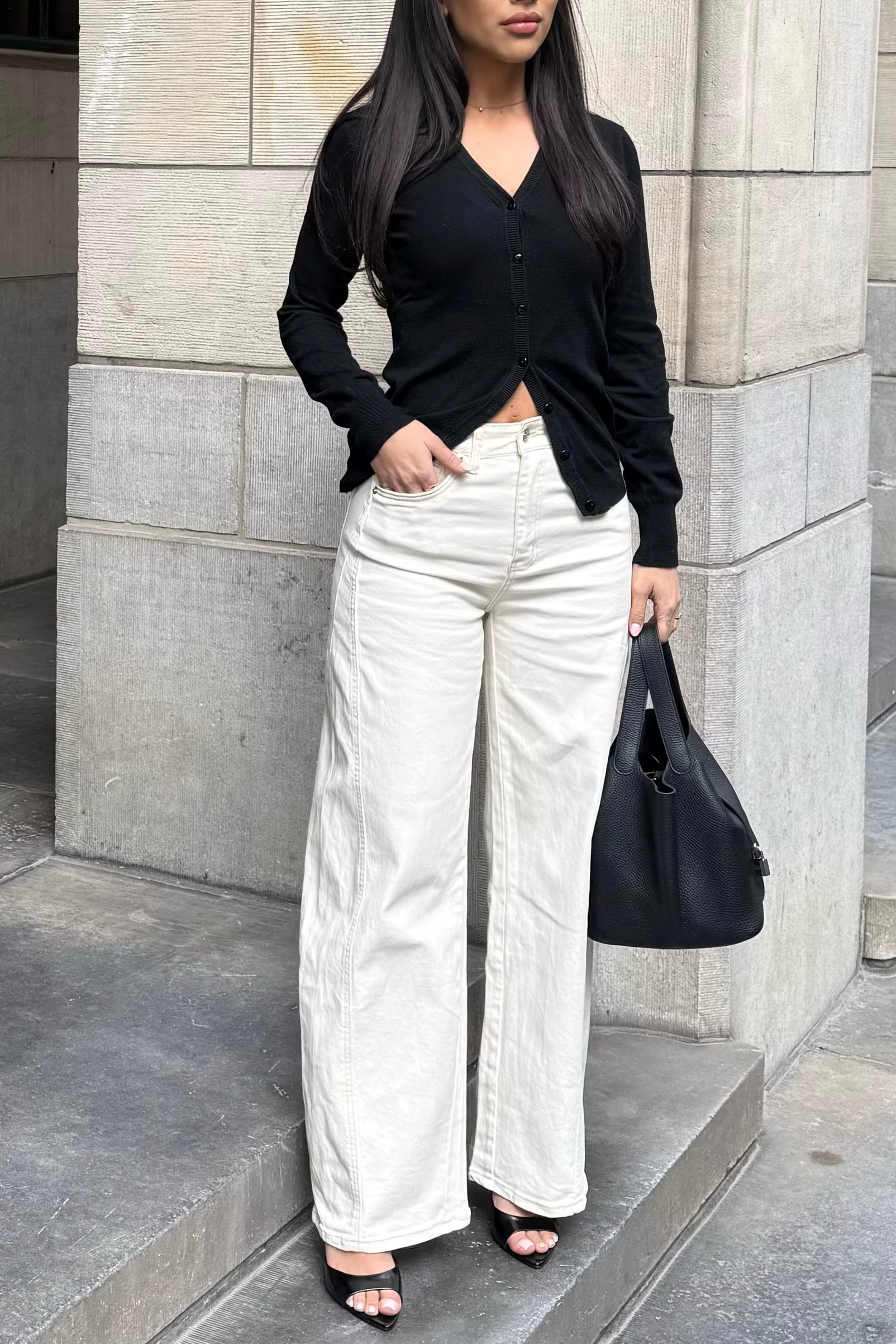 High Waist Barrel Jeans Creme